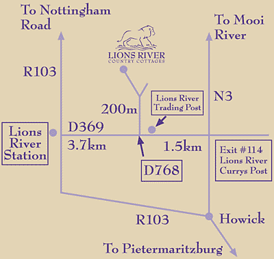 Lions River Country Cottages Map